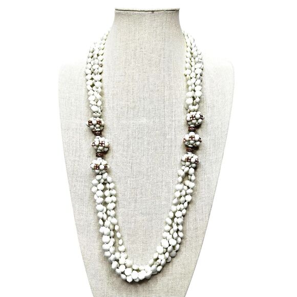 Luisa Conti Milk Glass Necklace Vintage 1970’s Italian Designer 4 Strand FLAWED - Picture 2 of 16